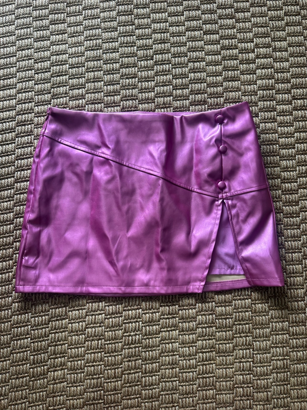 superdown Magenta Faux Leather Mini Skirt with Button Front